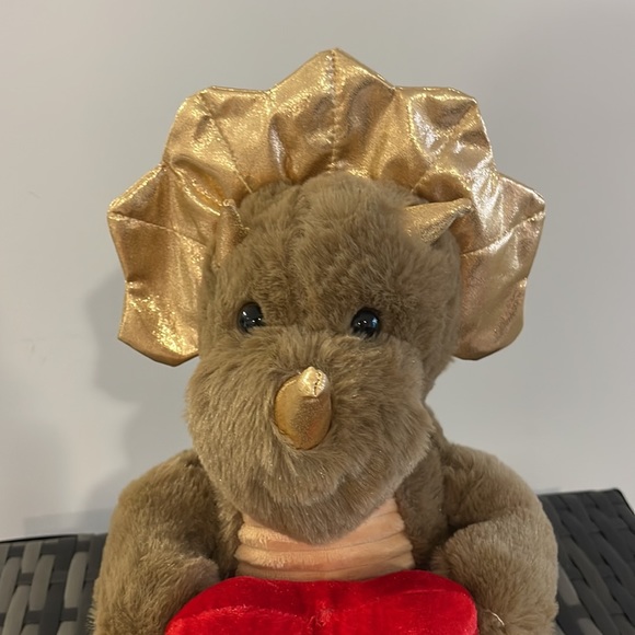 New Stuffed Dino love Triceratops 13” animal toy brown gold red - Picture 6 of 11